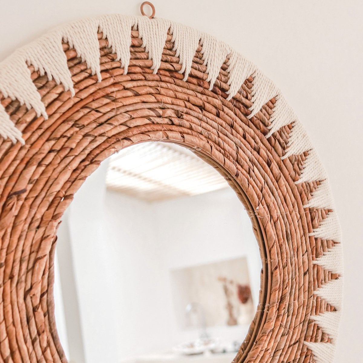 Woven cotton cord round wall mirror 60 cm AWAN