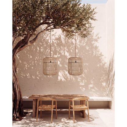 Rattan-Hängeleuchte Bozelo, beige – 50×60 cm