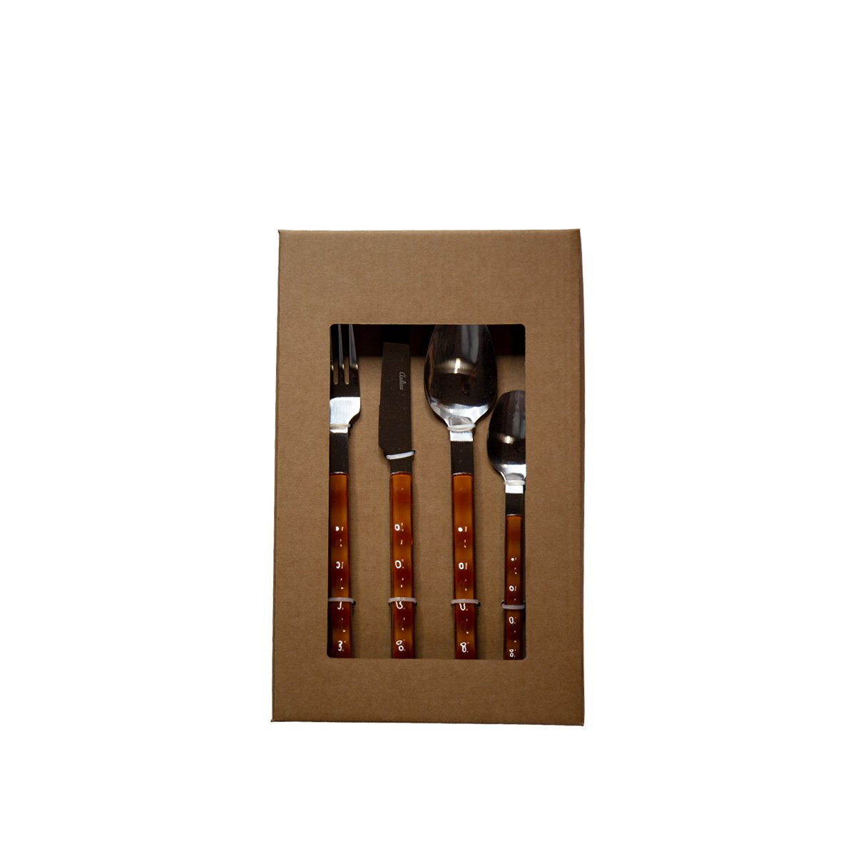 Besteck-Set aus Edelstahl, 24-teilig, brauner Griff