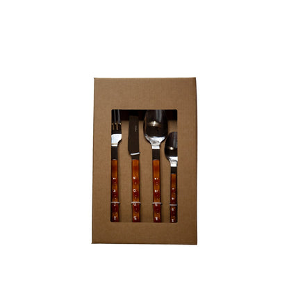 Besteck-Set aus Edelstahl, 24-teilig, brauner Griff