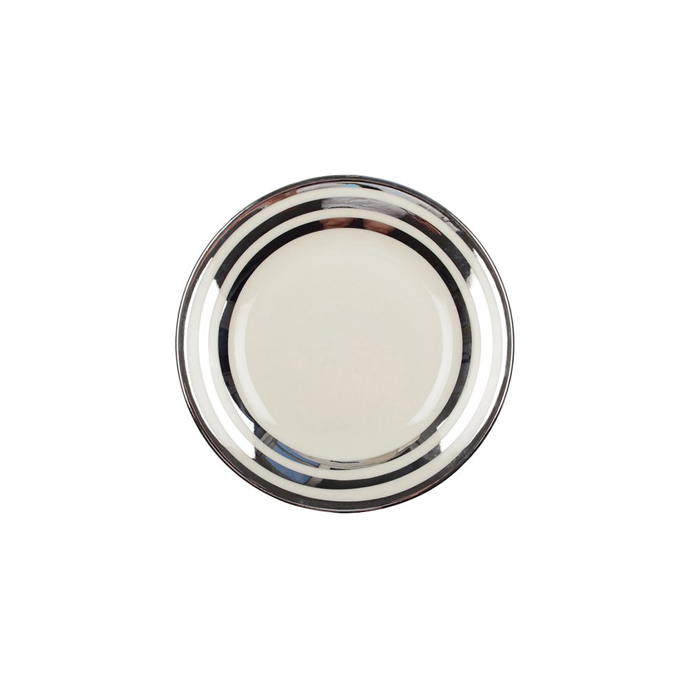 Glass dessert plate with silver trim 18cm