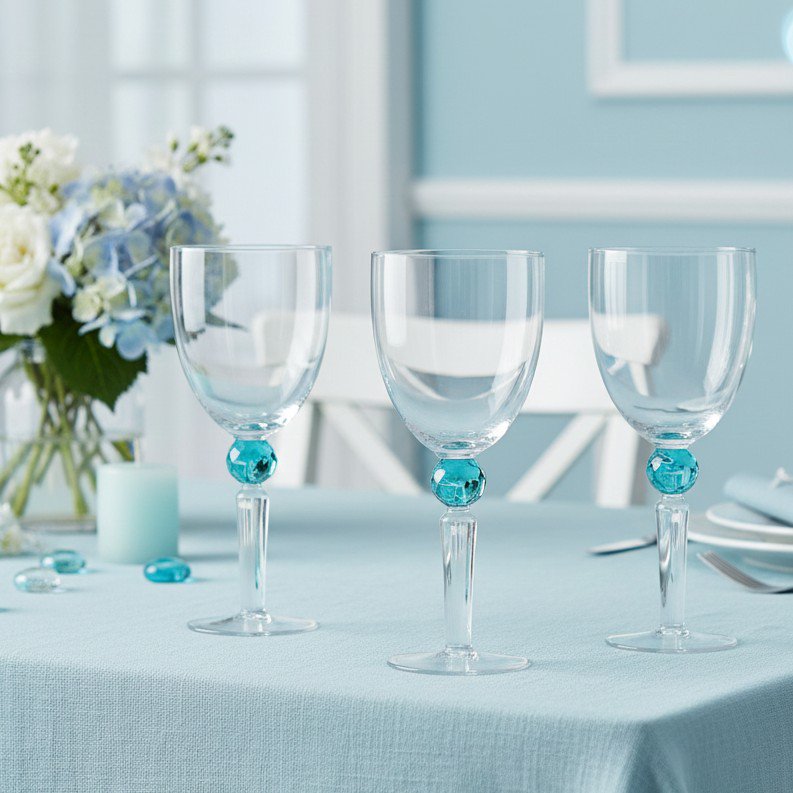 Vinglas i glas med grøn diamantfod, sæt med 4