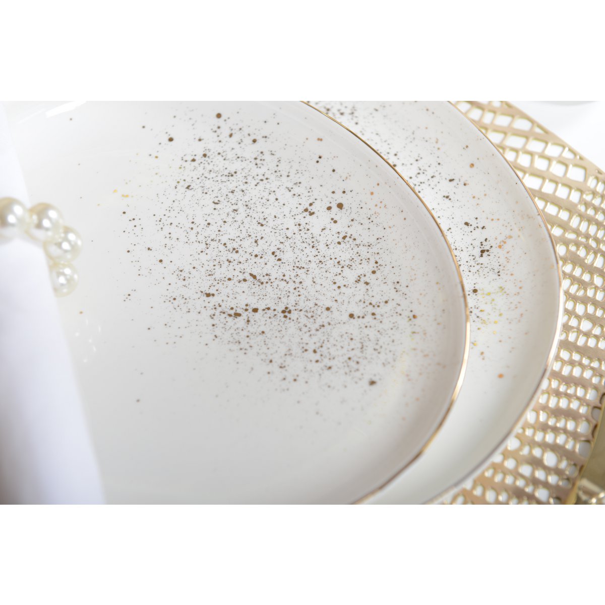 Porcelain dessert plate, white with gold - oval