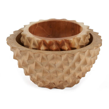 Skål af teakrod, durian-inspireret - 15 cm