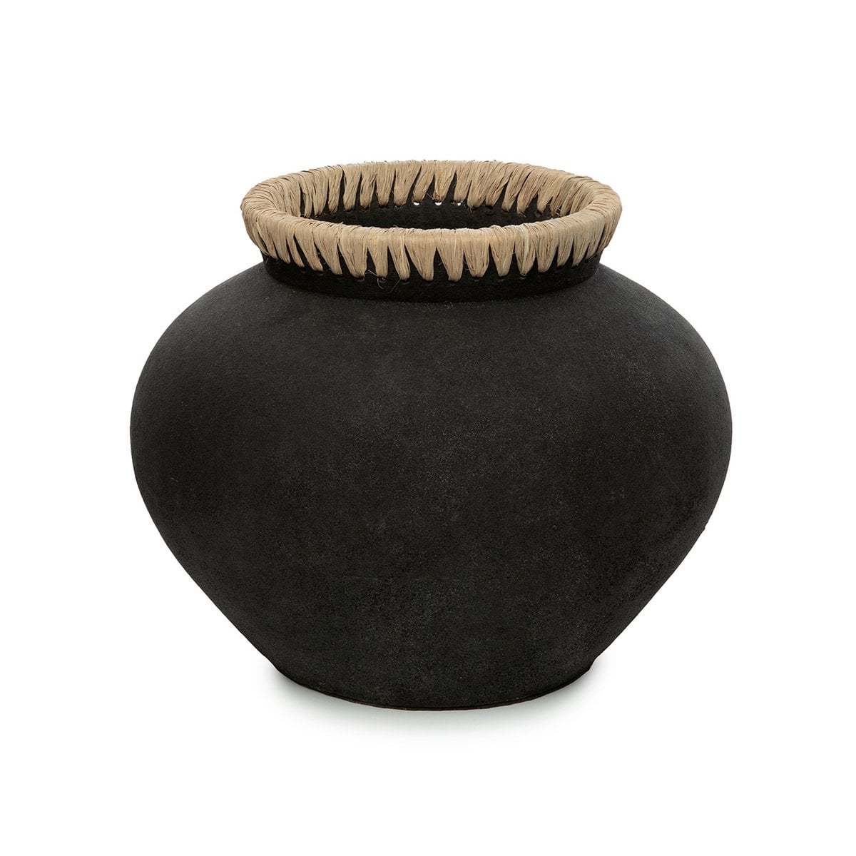 Terrakottavase med raffia, høj - 27 cm