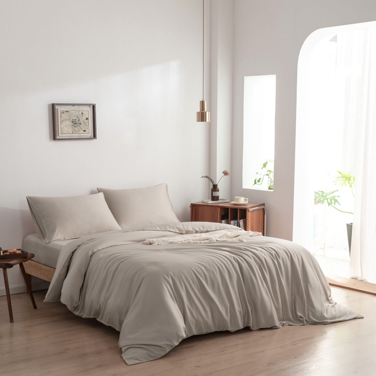 Bamboo duvet cover 140×220 cm, soft taupe with buttons