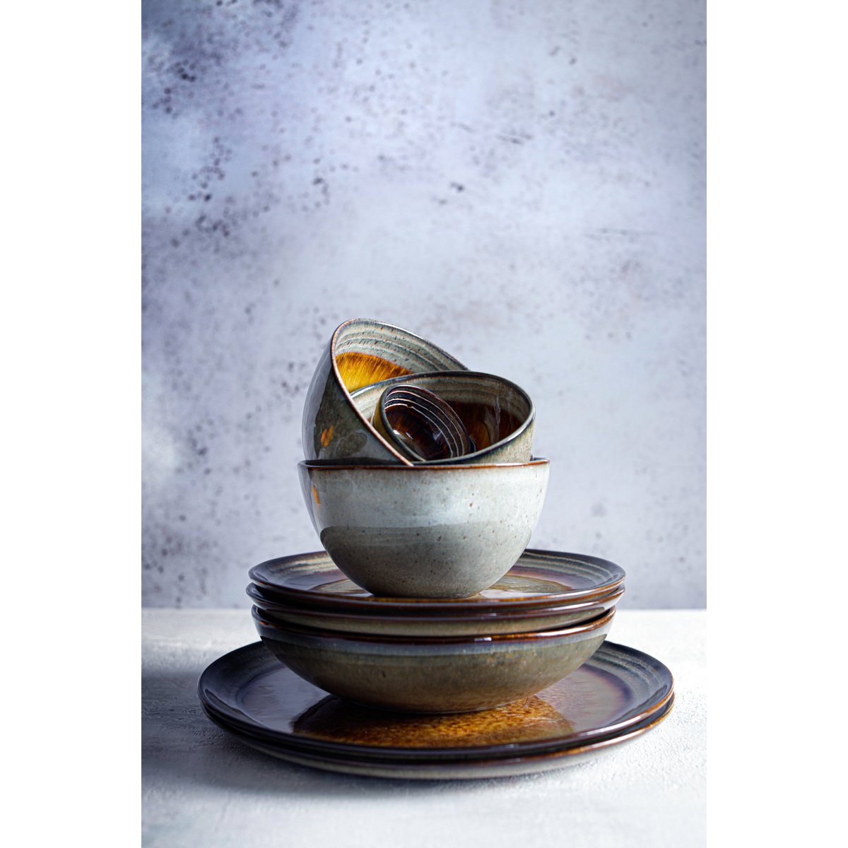 Stoneware salad plate, earthy tones – M