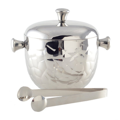 Silver double-wall ice bucket with tongs - 16cm