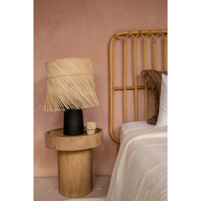 Terrakotta bordlampe med rattanfrynser - 55 cm