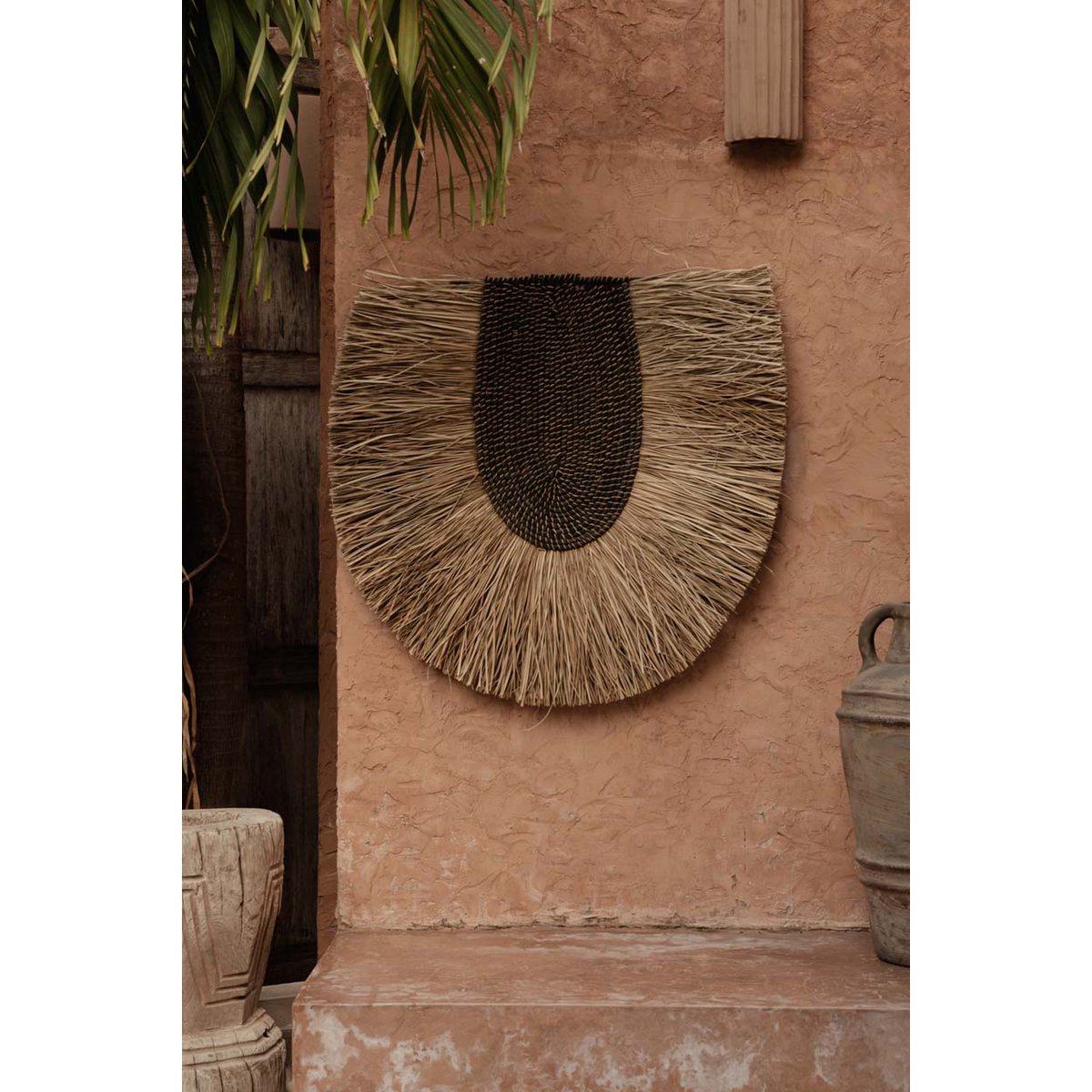 Grass wall circle, woven, 85 cm diameter - natural