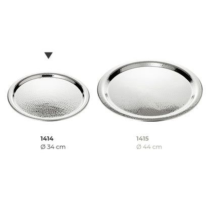 Stainless steel serving tray, hammered 34 cm