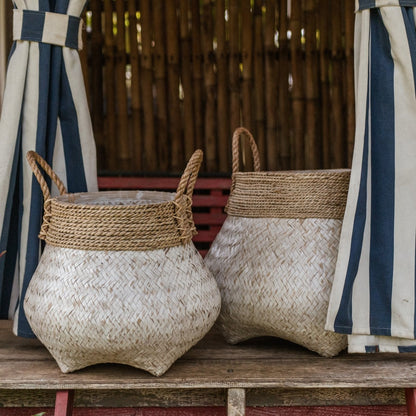 Korb BENOA S aus Bambus, Seegras und Jute – Weiß und Beige