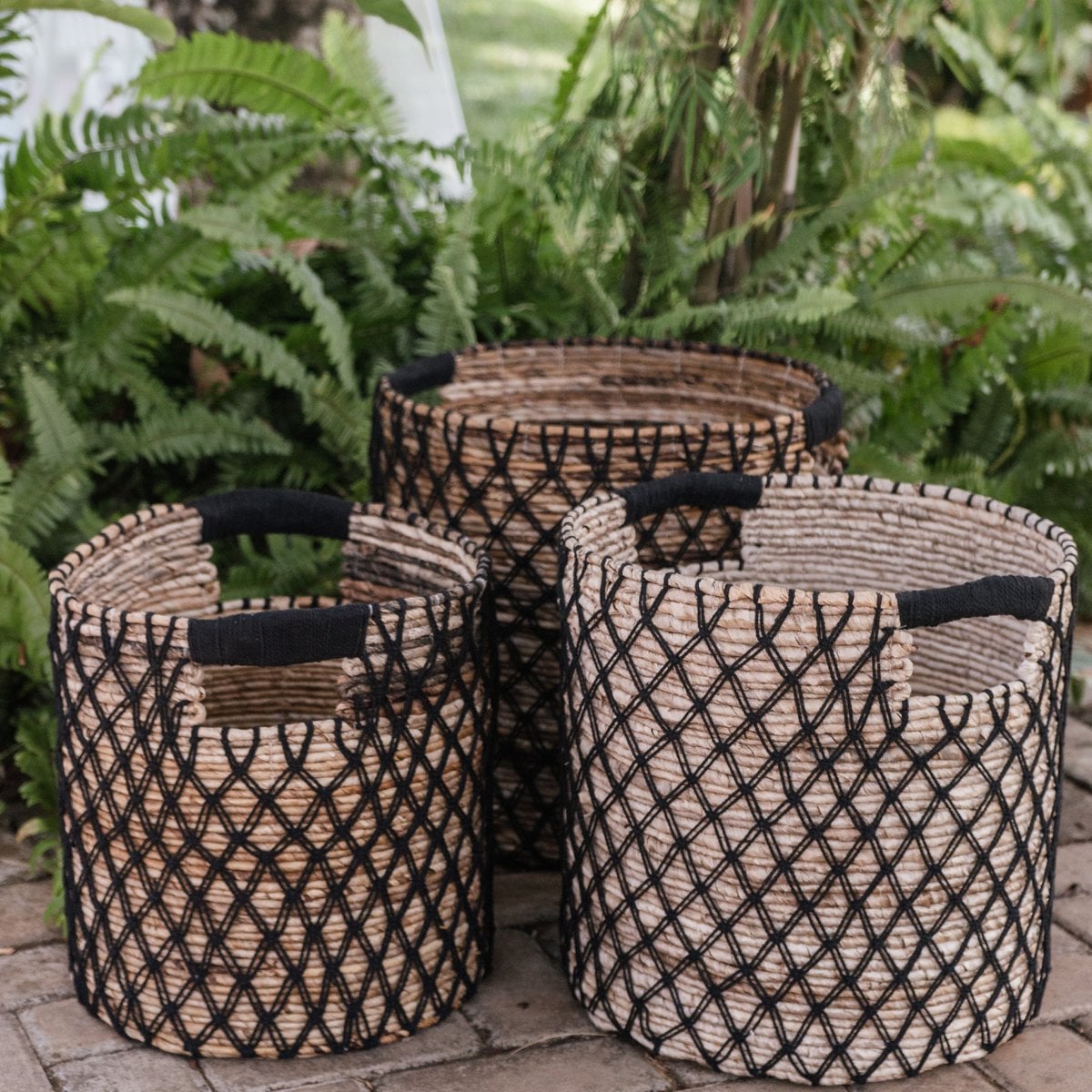 Bananenfaserkorb PURA L – schwarz, beige & braun, Indonesien