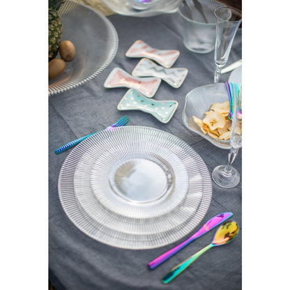 White glass dinner plate, 28 cm - striped
