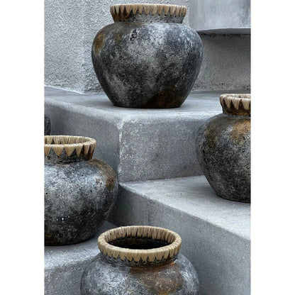 Terrakotta-Vase 27 cm – Antikgrau, Indonesien