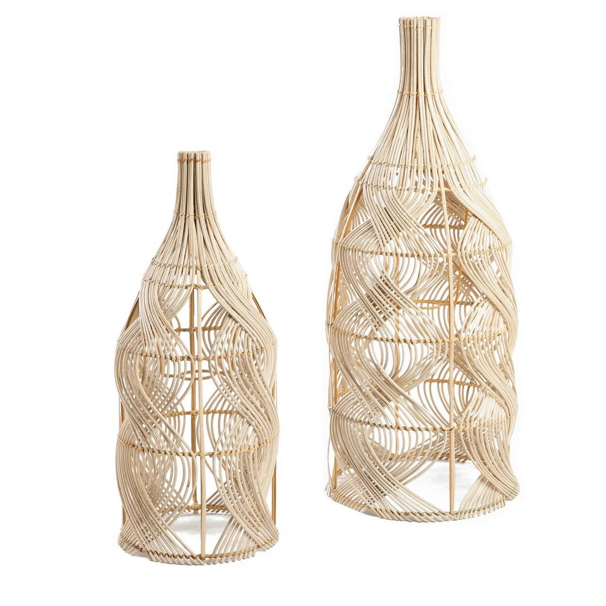 Großer Rattan-Hängeleuchtenschirm 30 × 70 cm – Flaschen-Silhouette