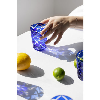Hand-cut Dio glasses, ruby tones, set of 2 - 10 cm