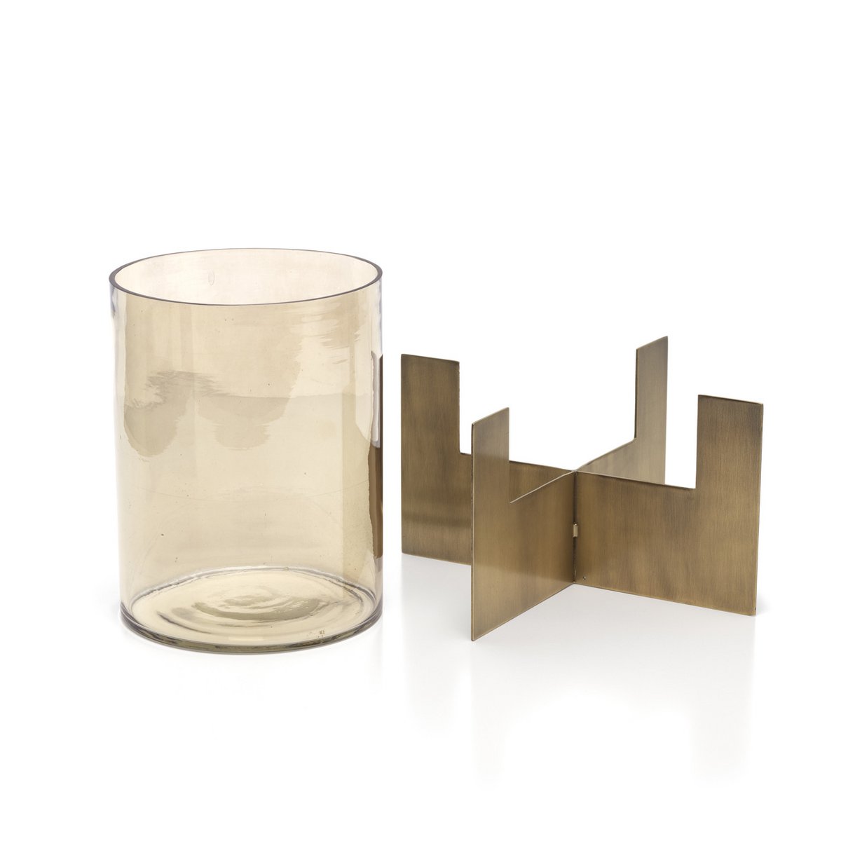 Glass and brass hurricane, gold - tall - 26 cm