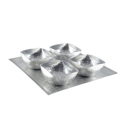 Aluminium-Aperitifset, 4 Becher auf Plattform – Silber