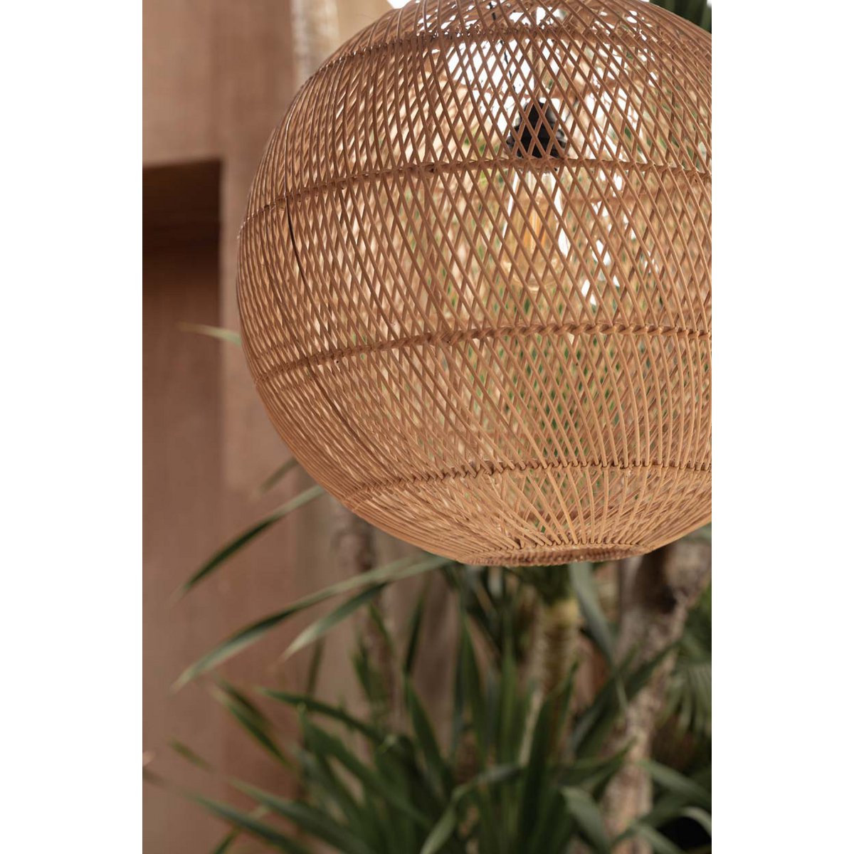 Handgewebter Rattan-Kugel-Pendelschirm 30 cm – natur, klein