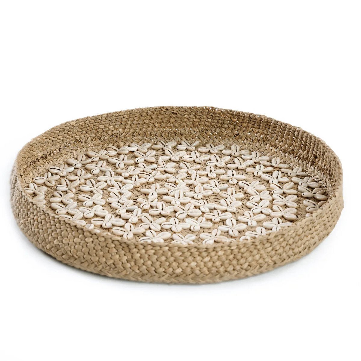 Woven grass wall disc with cowrie shells, natural, 42 cm