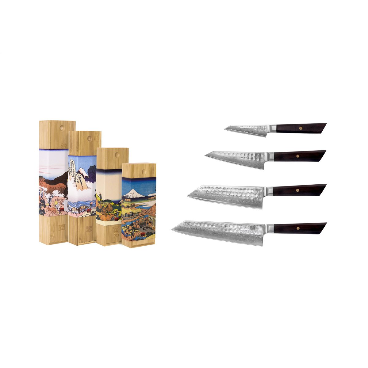 Bunka Damastmesser-Set, 4-teilig - AUS-10 Karbonstahl