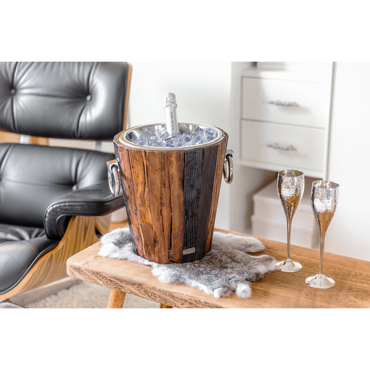 Vinkøler i rustfrit stål Providence, 28 cm - teak og sølv