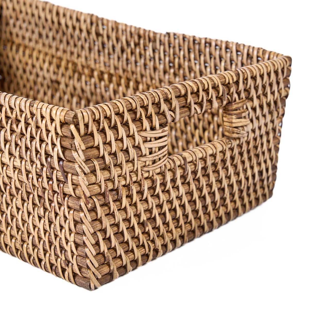 Rattan opbevaringsboks, rektangulær - naturlig brun