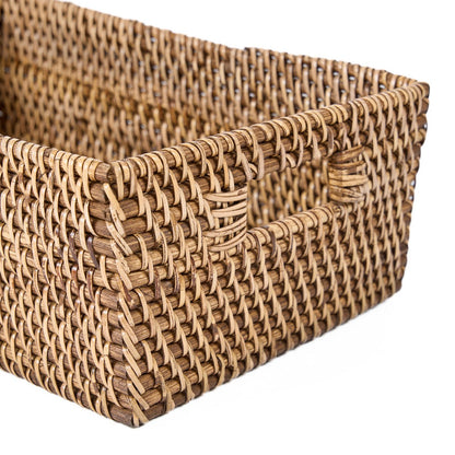 Rattan opbevaringsboks, rektangulær - naturlig brun