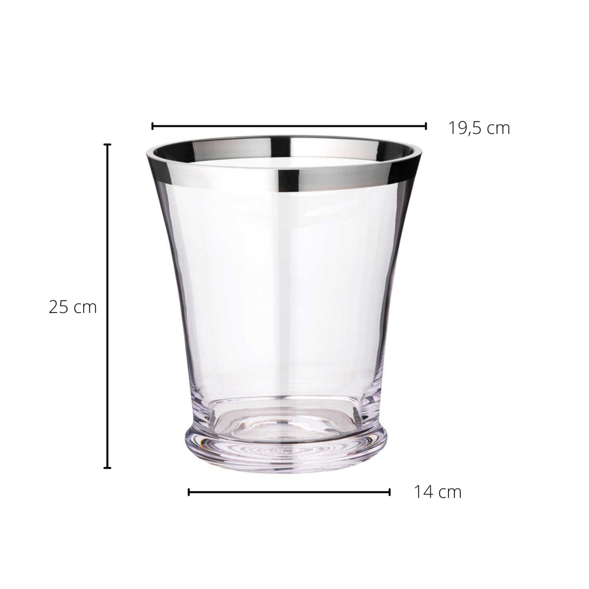 Mundgeblasener Kristall-Flaschenkühler 20 cm – Platinrand