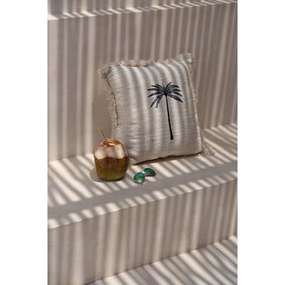 Cotton cushion cover 50×50 cm – palm leaf, natural black