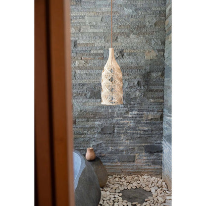 Großer Rattan-Hängeleuchtenschirm 30 × 70 cm – Flaschen-Silhouette