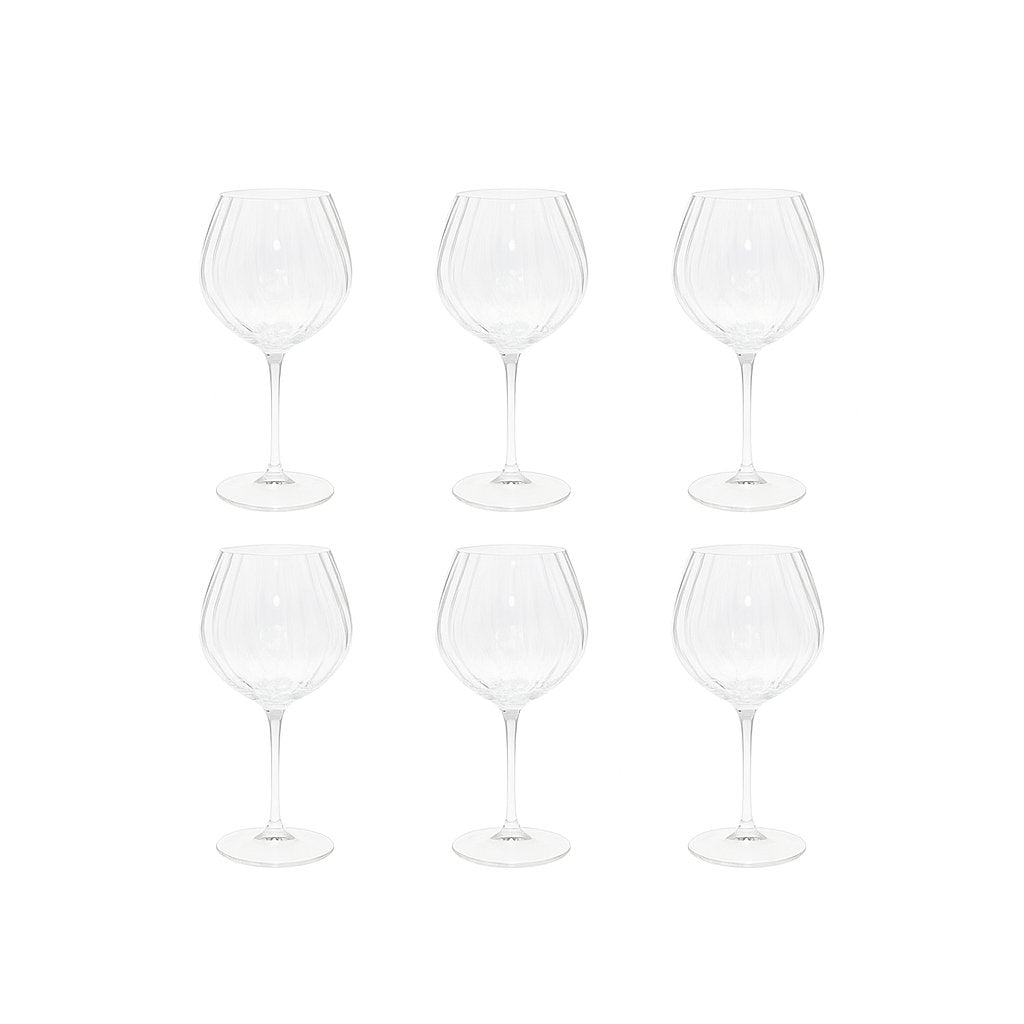 Glass wine glasses with wave detail, set of 6