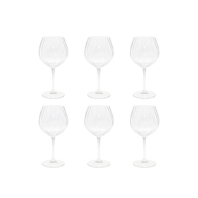 Vinglas i glas med bølgedetaljer, sæt med 6
