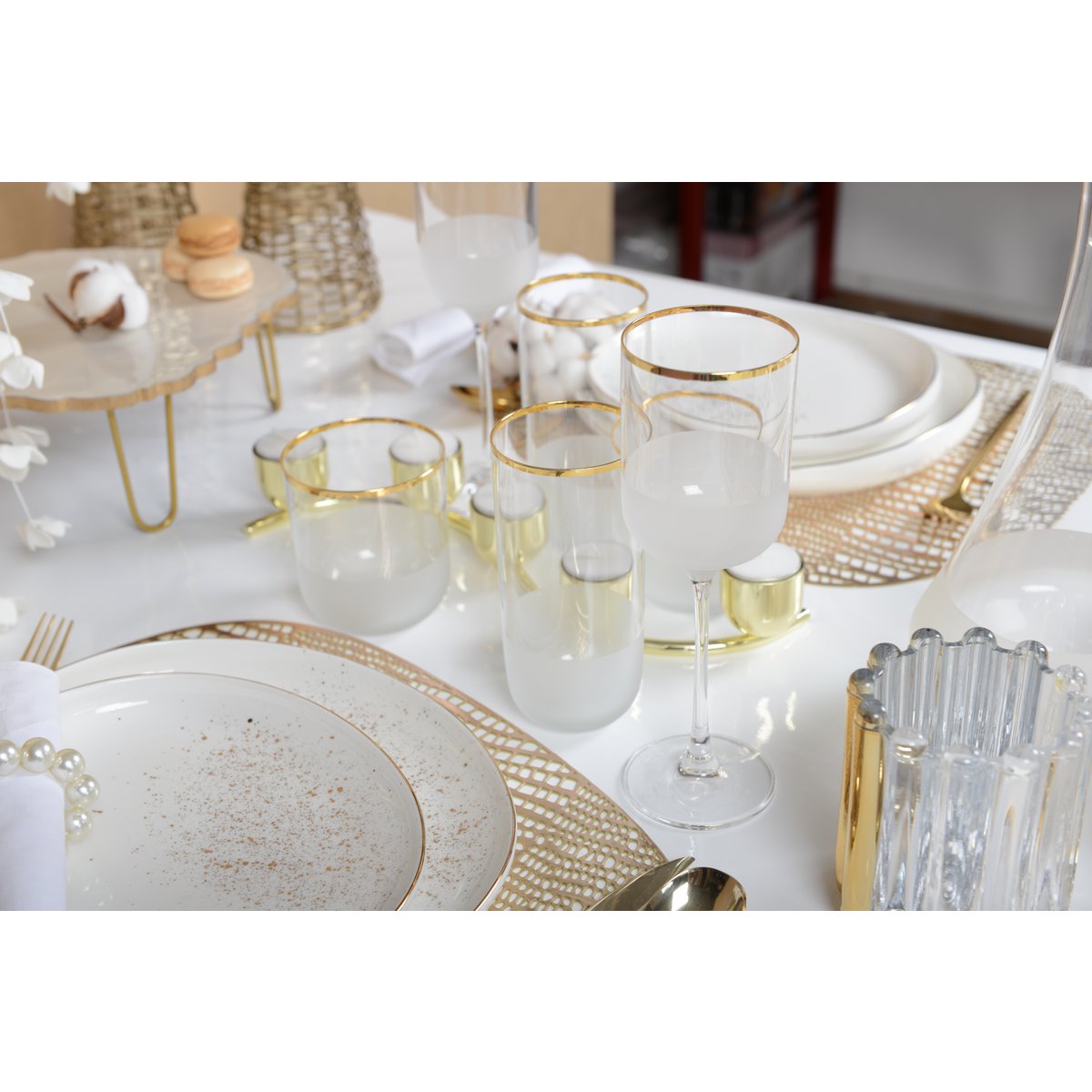 Glass water glasses with gold trim - set of 6