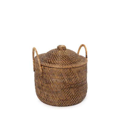 Rattan basket with handles and lid - Natural brown