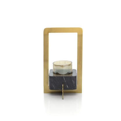 Marbre d'Or candle holder, recycled glass & aluminum - M