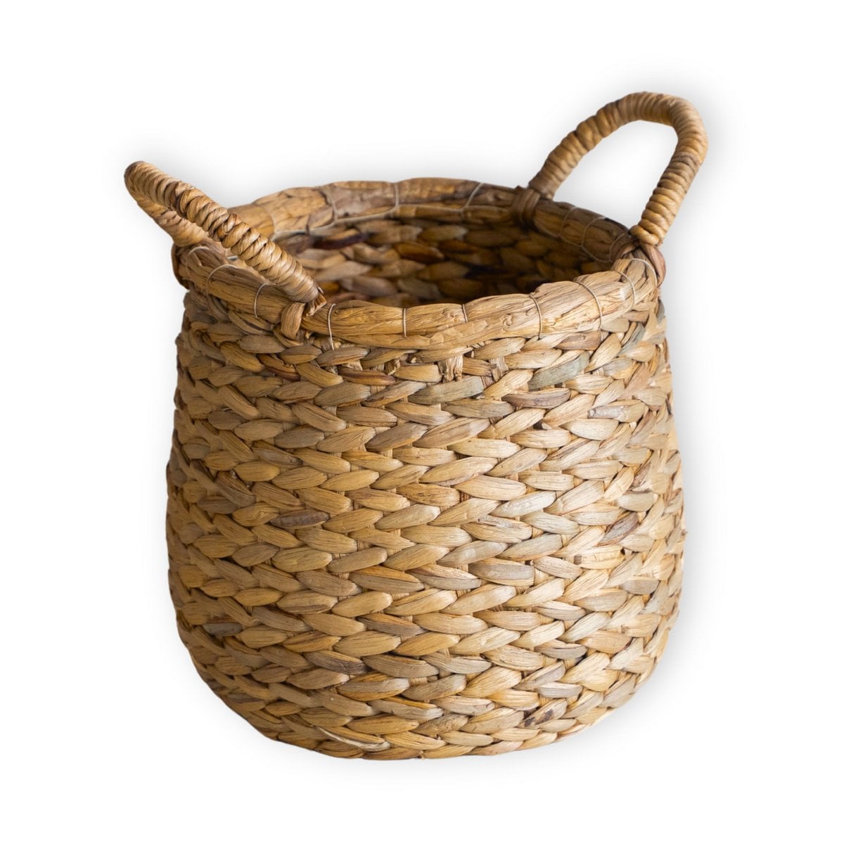 Rund flettet jutekurv Ø35 cm – pæreformet beige, 27 cm høj