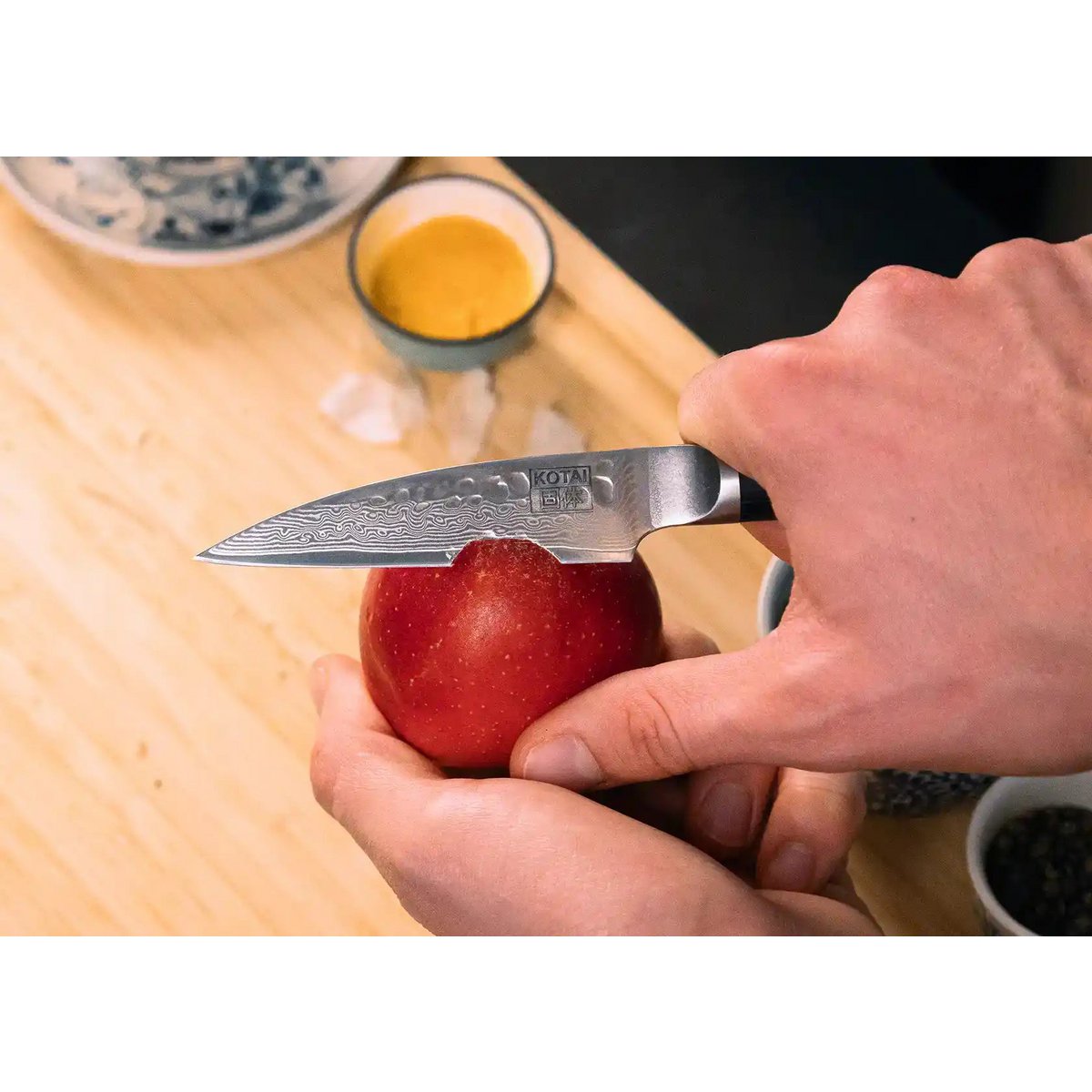 Damascus paring knife 90 mm – Pakka wood handle