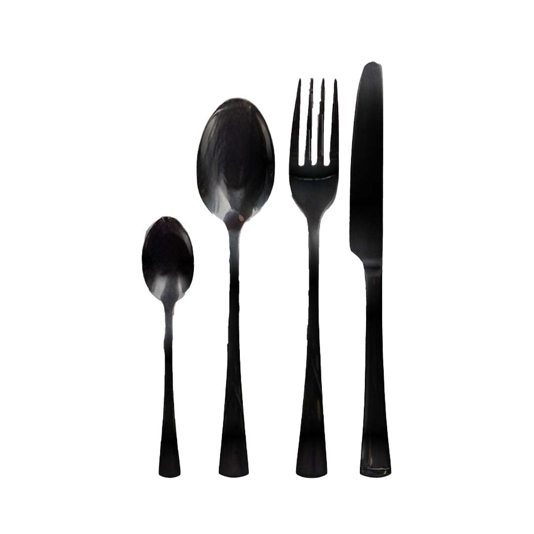 Stainless steel cutlery set, 24 pieces - brilliant black
