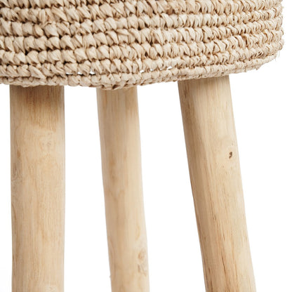Træ barstol i raffia, 75 cm høj – håndlavet i Indonesien