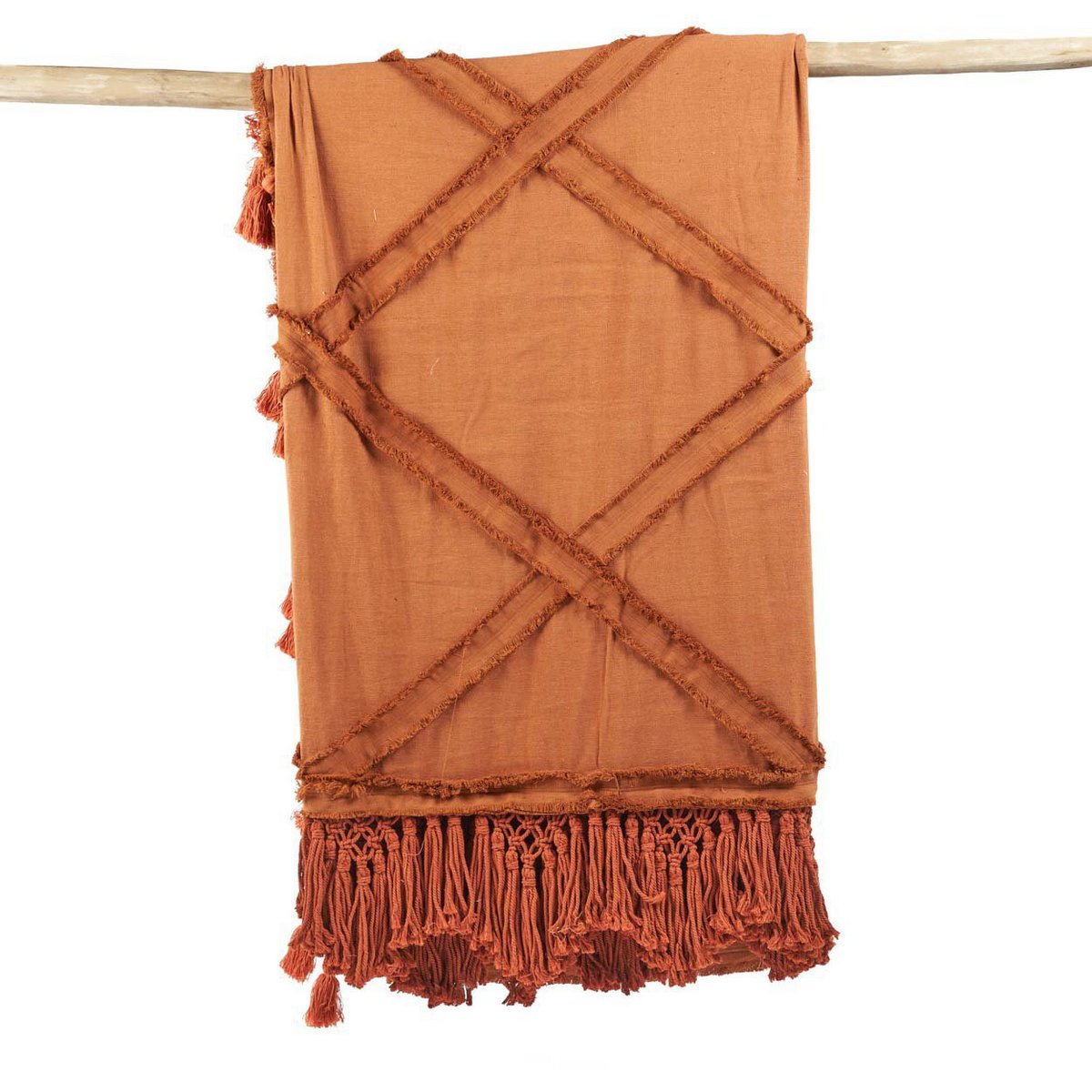 Cotton bed throw 300×240 cm – terracotta, Berber pattern