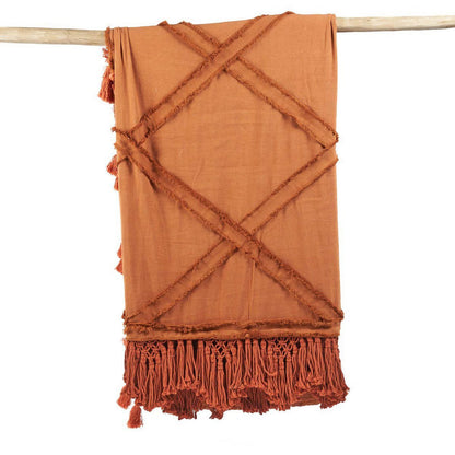 Cotton bed throw 300×240 cm – terracotta, Berber pattern
