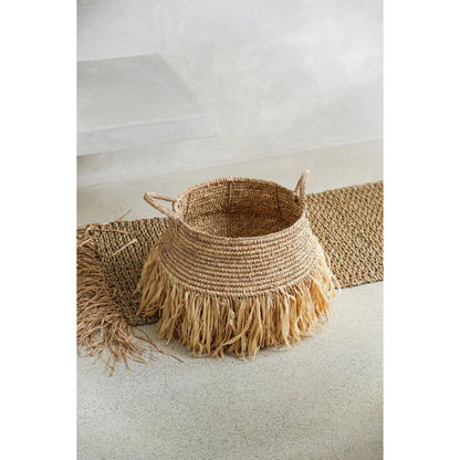 Raffiakurv med frynser - Mellem, beige, 36 cm