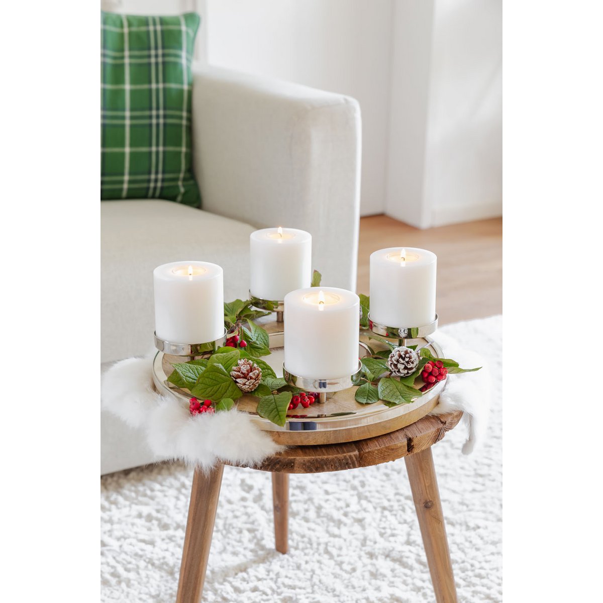 Adventskrans Jale i mangotræ, 36 cm - rustfri stålkant