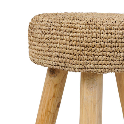 Hocker aus Teakholz und Bast, 35 cm – handgefertigt