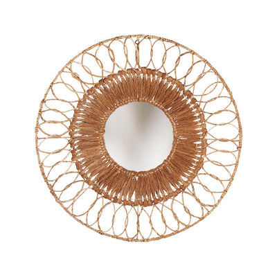 Rundt kokosspejl, beige - 80 cm