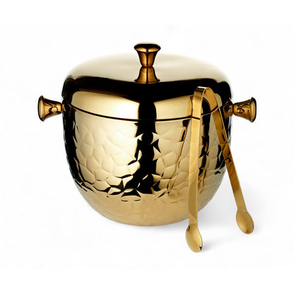 Gold stainless steel ice bucket Rico, 21 cm - with sieve and tongs