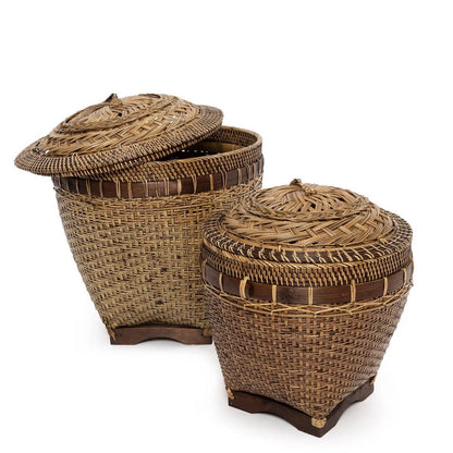 Rattan storage basket, large round – natural brown