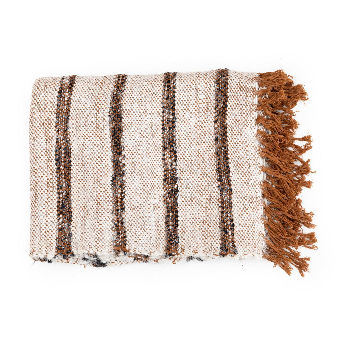 Cotton plaid throw 130×170 – cream, charcoal, handwoven